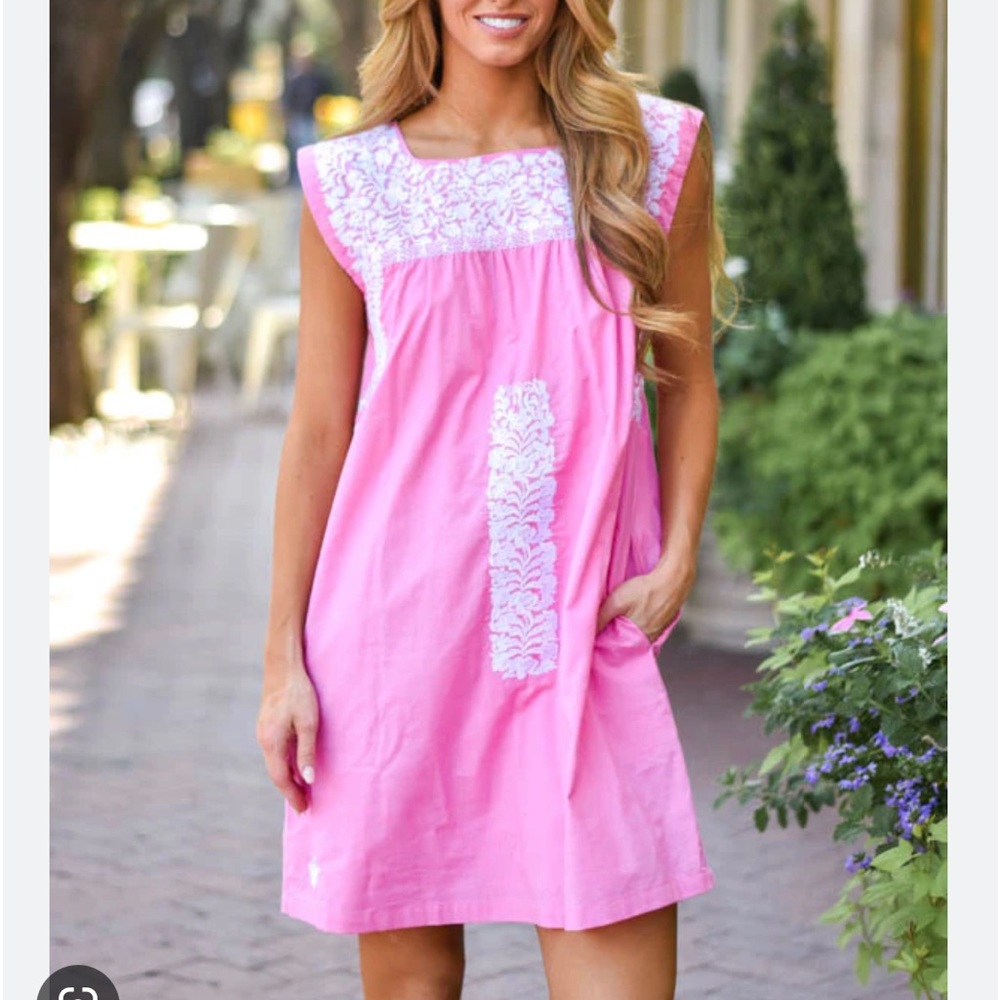 NWD $158 Marie Oaxaca Floral Embroidered dress, pink/white, size XS